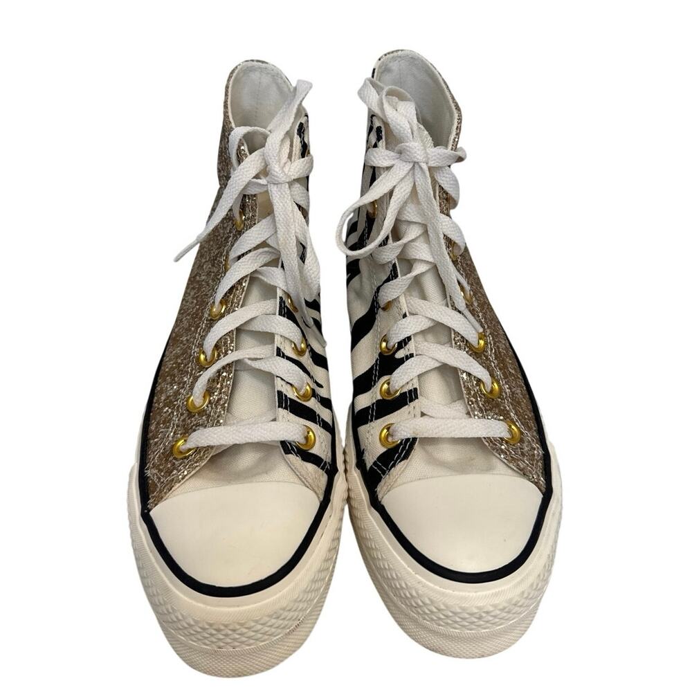 Converse Chuck Taylor All Star Lift Platform HighTop Sneakers Gold Glitter Zebra - Picture 2 of 10